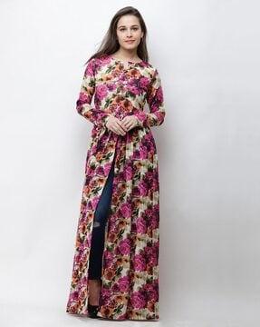 floral print front-slit tunic