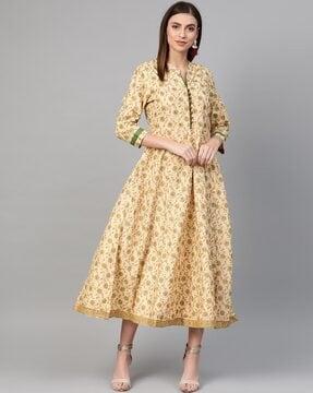floral print front slits gown dress