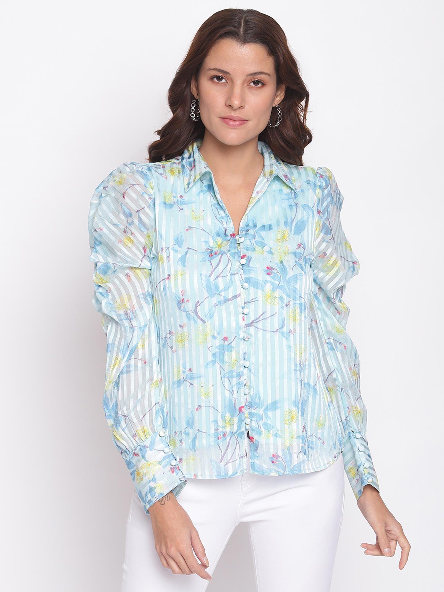 floral print full sleeve casual shirt blue