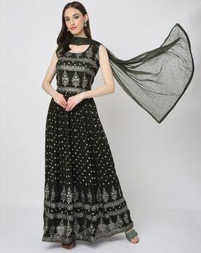 floral print georgette cocktail gown with dupatta