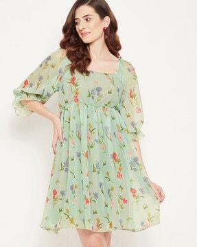 floral print georgette fit & flare dress