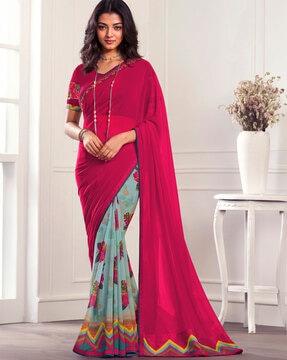 floral print georgette hand-and-half saree