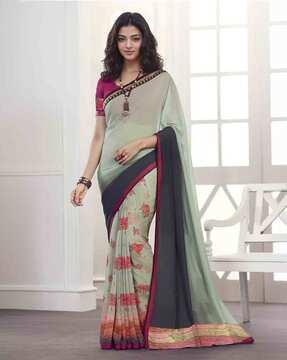 floral print georgette hand-and-half saree