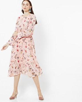 floral print georgette midi a-line dress