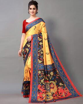 floral print georgette saree with blouse piece