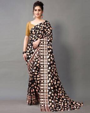 floral print georgette saree with blouse piece