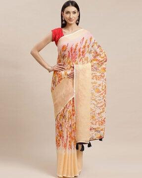 floral print georgette saree with blouse piece