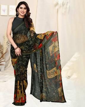 floral print georgette saree with blouse set