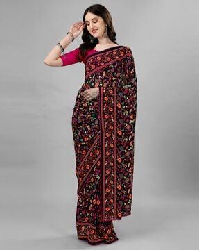 floral print georgette saree with border