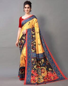 floral print georgette saree with contrast border