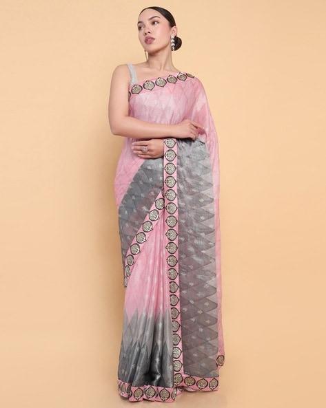 floral print georgette saree with lace border