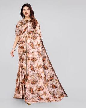 floral print georgette saree with tassels