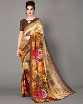 floral print georgette saree