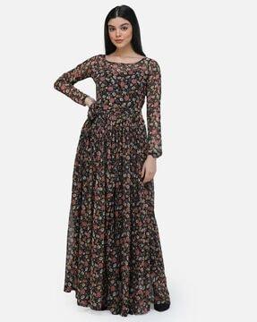 floral print gown dress with belt