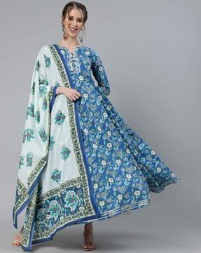 floral print gown dress with dupatta