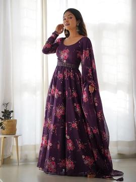 floral print gown dress with full-length sleeves