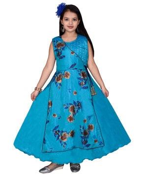 floral print gown with applique accent