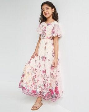 floral print gown with butterfly sleeves