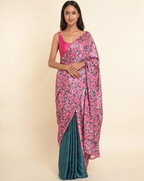 floral print half-and-half saree