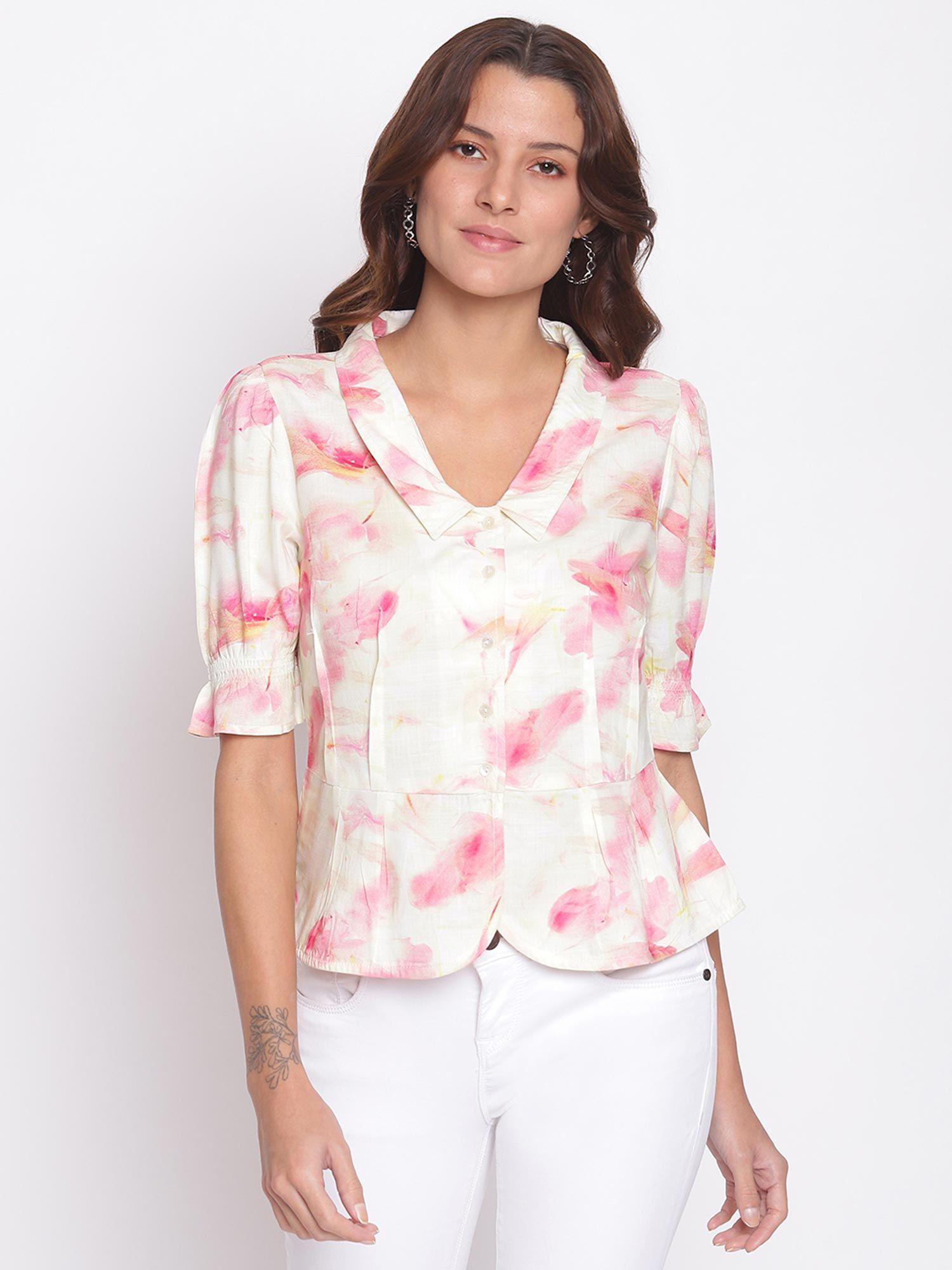 floral print half sleeve casual shirt top pink