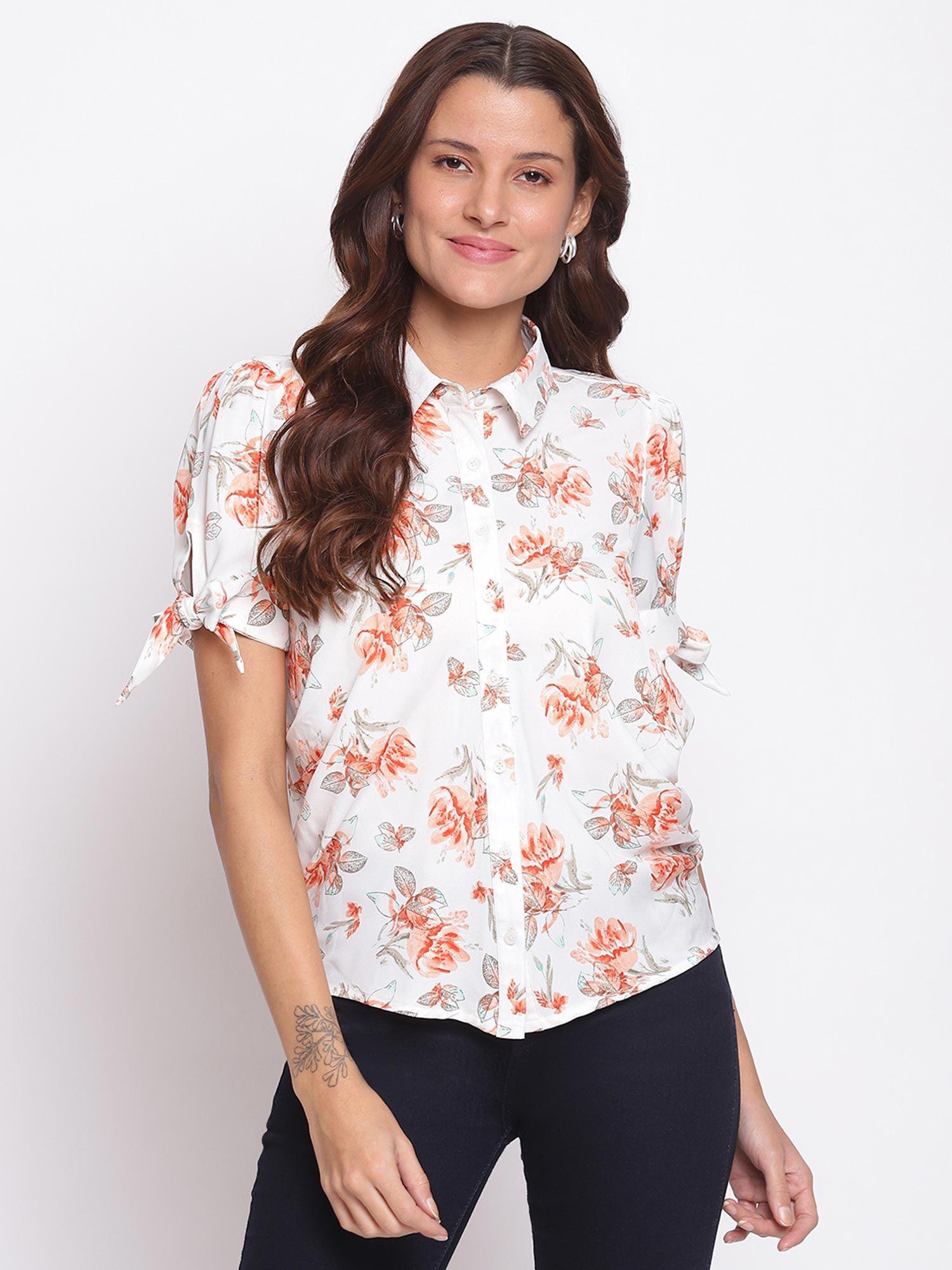 floral print half sleeve casual shirt white