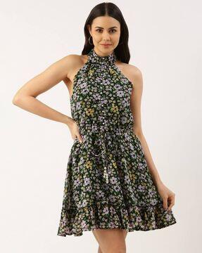 floral print halter-neck dress