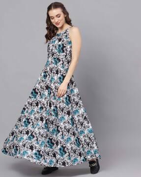 floral print halter-neck gown dress