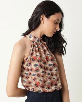 floral print halter-neck top