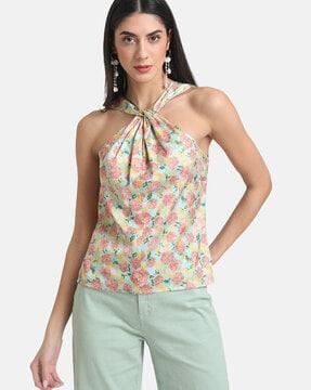 floral print halter-neck top