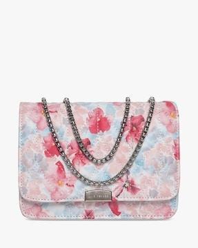 floral print handbag with chain strap