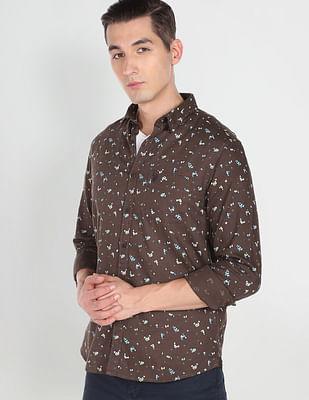 floral print herringbone cotton casual shirt