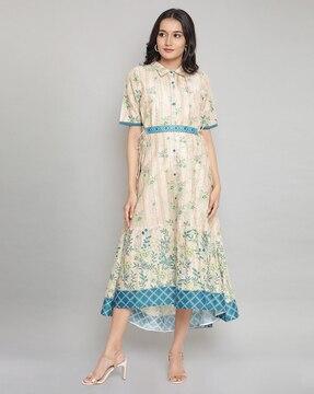 floral print high-low shirt dress