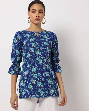 floral print high-low tunic