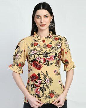 floral print high-neck top