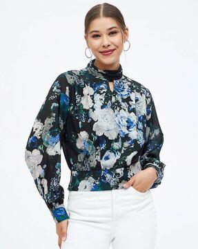 floral print high-neck top