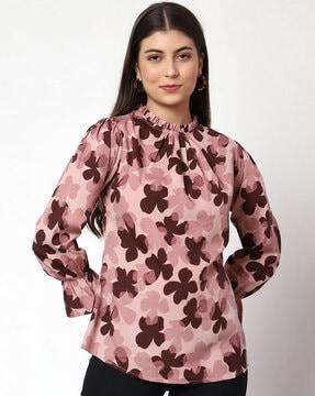 floral print high-neck top