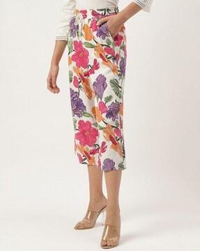 floral print high-rise cropped fit culottes