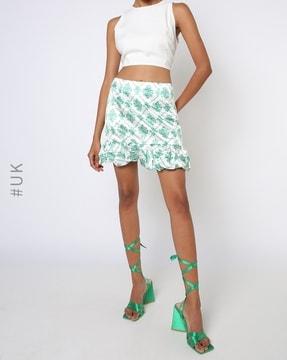 floral print high-rise tiered skirt