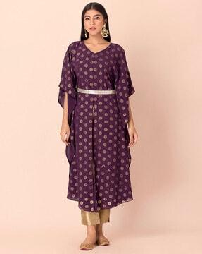 floral print high slit kaftan kurta