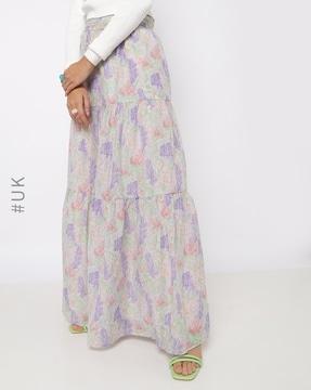 floral print high waist tiered skirt