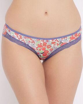 floral print hipsters with lace panels