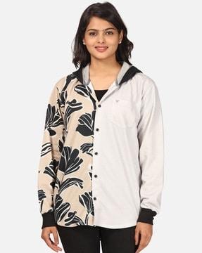 floral print hooded sweatshirt with patch pocket