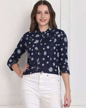 floral print jacket with flap pockets