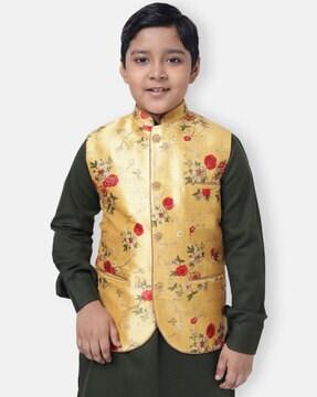 floral print jacket with mandarin collar