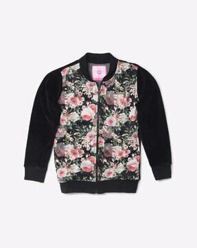 floral print jacket with zip-front