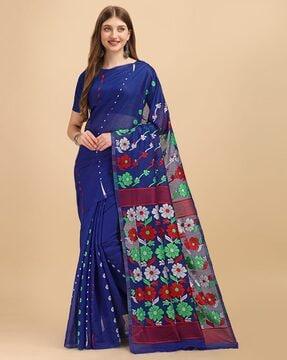 floral print jamdani saree