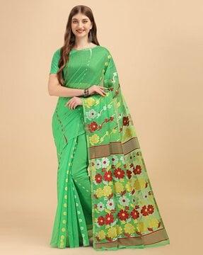 floral print jamdani saree