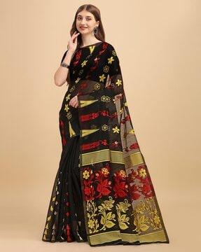 floral print jamdani saree