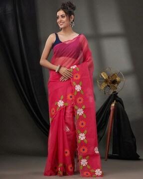 floral print jamdani saree