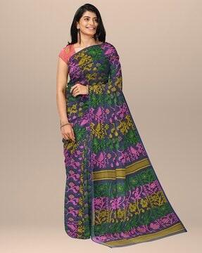 floral print jamdani saree